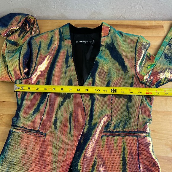 BLANKNYC Iridescent Sequin Blazer Size XS Blue Green Jacket Open Front Formal - Picture 10 of 12
